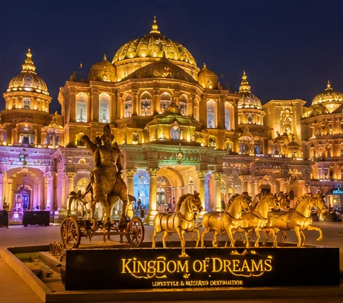 Grand exterior view of Kingdom of Dreams cultural and entertainment destination in Gurgaon