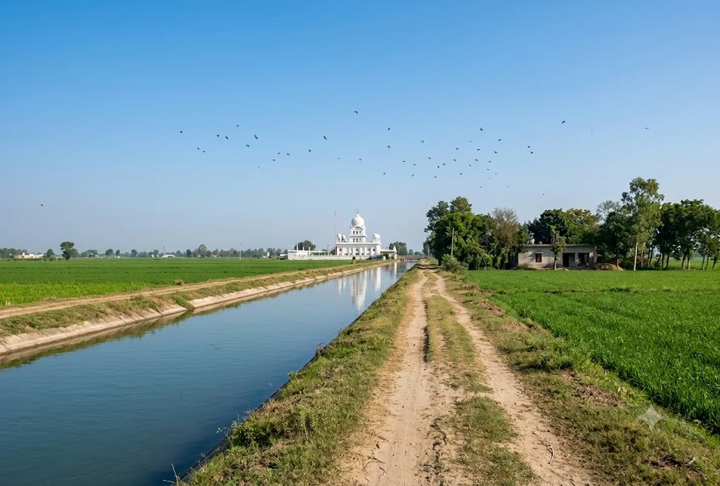 Peaceful nature walk through the lush green fields and Shivalik foothills of Punjab with a scenic backdrop