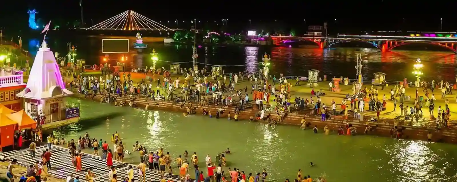 Religious pilgrimage tour in India with devotees visiting sacred temple and spiritual destination